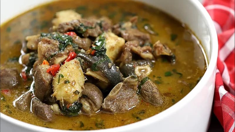 Goat meat pepper soup in a bowl