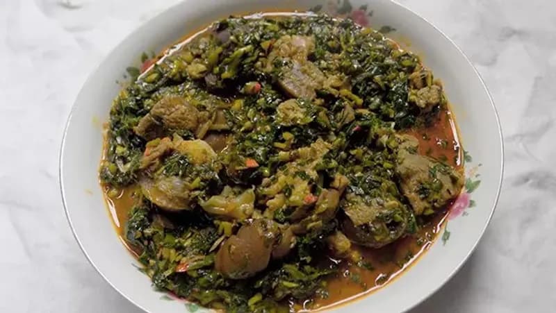 Nigerian vegetable soup with assorted proteins