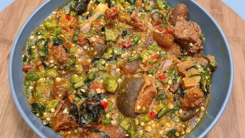 Okra Soup, 2 proteins & Fufu or Eba